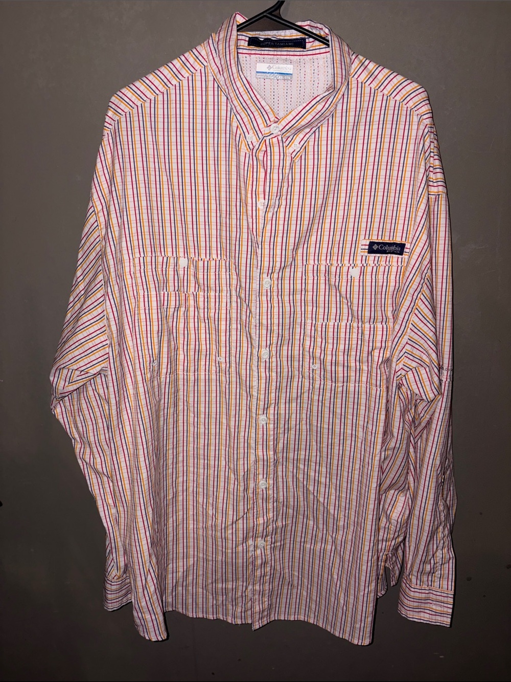 Columbia Men’s Multistripe Button-Down Shirt - Pink, Yellow, Blue